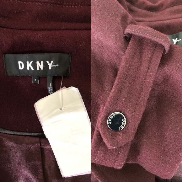 DKNY burgundy wine wool blend trench coat OFFERS WILL BE DECLINED - Picture 8 of 10